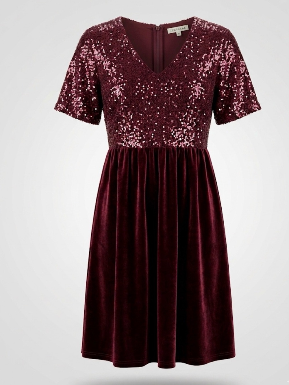 JessaKae Burgundy Sequin Velvet Red Sequins Midi Dress size M
